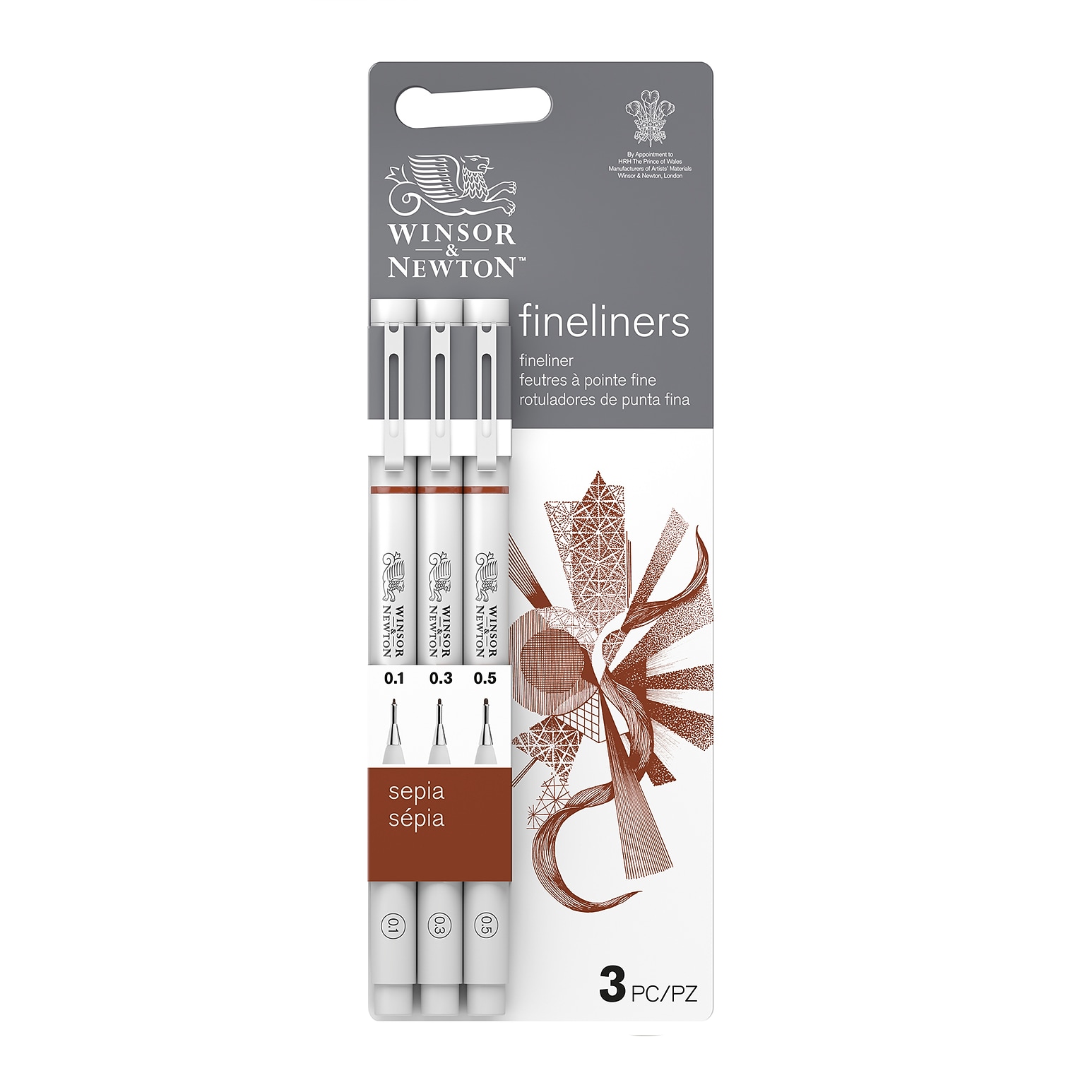 Winsor & Newton Graphic Marker, Fineliner Pens, Sepia Ink, 3/Set (WNX0290109)