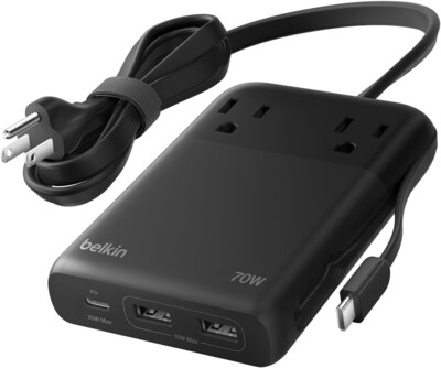 Belkin GaN 2-Outlet Charging Station, 70W, 5ft., Black (SRZ002TT5)