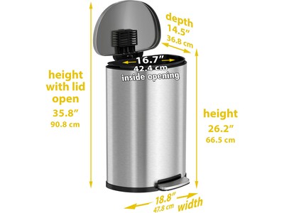 HLS Commercial Stainless Steel Trash Can with Hinged Lid, 13.2-Gallon, Silver (HLSS13DFR)