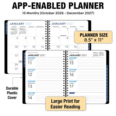 2027 Rocketbook Rocketplanner 9" x 11" Calendar Year Weekly & Monthly Planner, Plastic Cover (RKPL-CY27-8-BK)