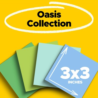 Post-it Recycled Super Sticky Notes, 3" x 3", Oasis Collection, 70 Sheets/Pad, 24 Pads/Pack (654R-24SST-CP)