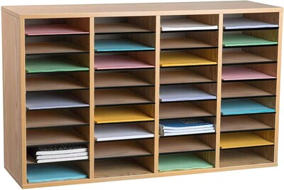 AdirOffice 500 Series 36-Compartment Literature Organizers, 39.3 x 11.8, Medium Oak, 2/Pack (500-3