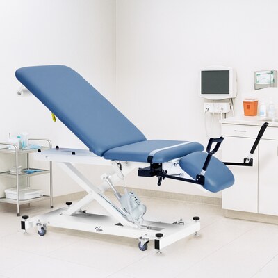 Viva Comfort XRO Electric Height and Back Adjustable Exam Table with Stirrups, 600 lbs Capacity, Blue (ADI903-22-BLU-MK)