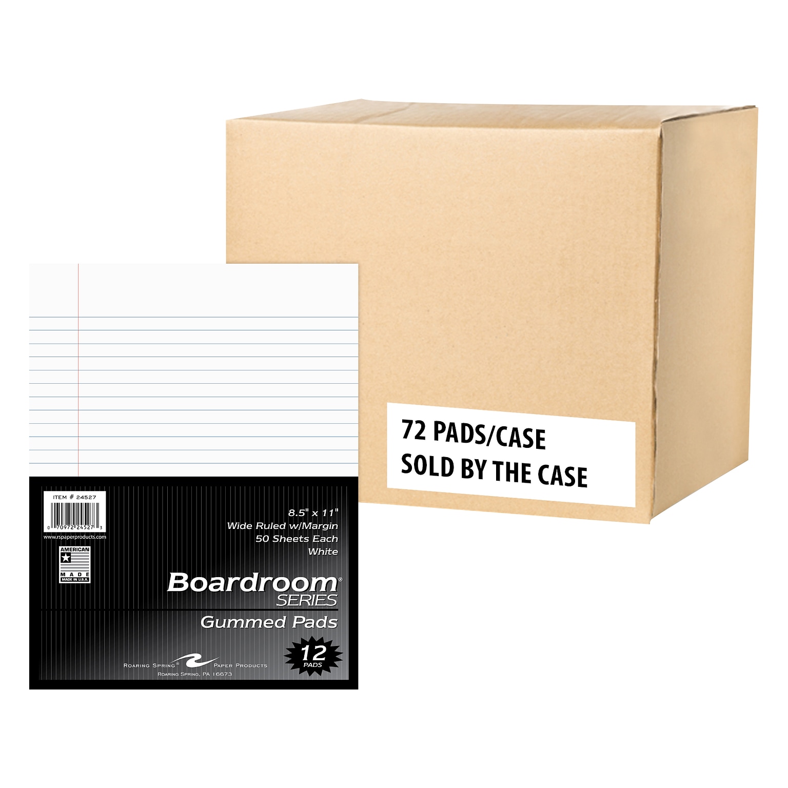 Roaring Spring Paper Products Boardroom Series Notepad, 8.5 x 11, Wide-Ruled, White, 50 Sheets/Pad, 72 Pads/Carton