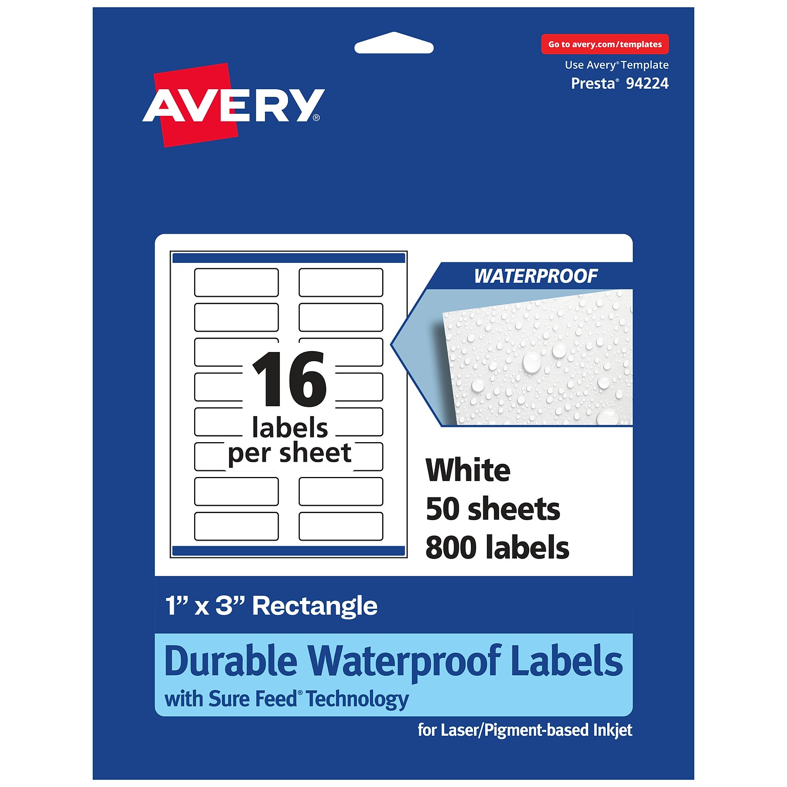 Avery Laser/Inkjet Rectangle Multipurpose Labels, 1 x 3, White, 800 Labels/Box (94224)