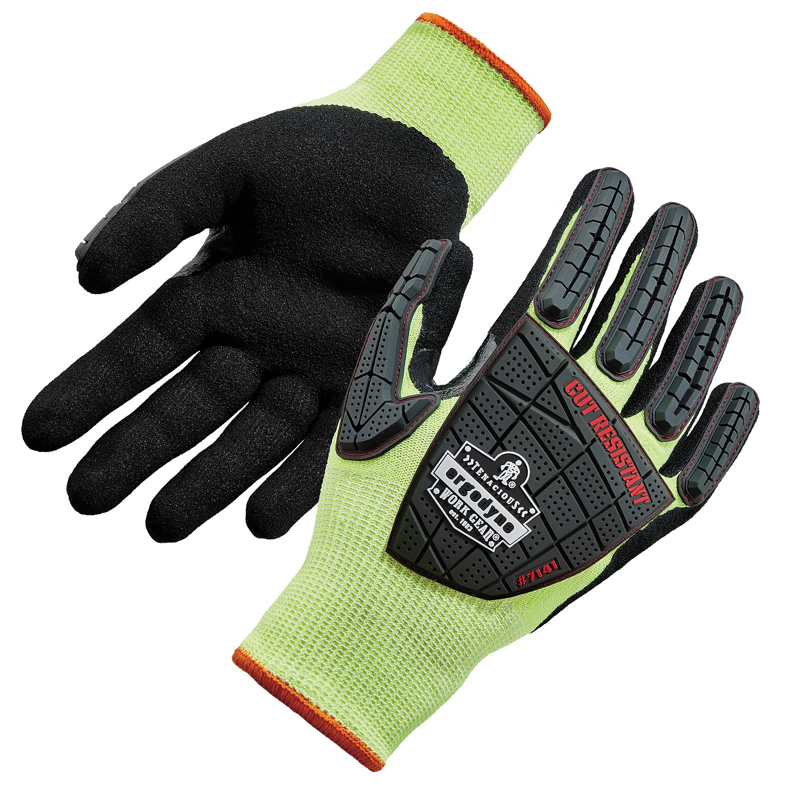 Ergodyne ProFlex 7141 Hi-Vis Nitrile Coated Cut-Resistant Gloves, ANSI A4, Lime, Large, 1 Pair (17914)