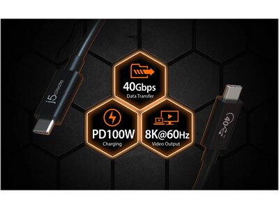 j5create 2.6' USB C to USB C Power Cable, Male to Male, Black (JUC28L08)