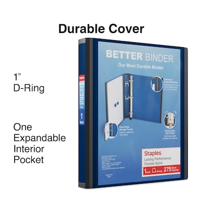 Staples® Better 1 3 Ring View Binder with D-Rings, Navy Blue (24048)