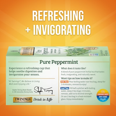 Twinings Pure Peppermint Caffine Free Herbal Tea Bags, 1.76 oz, 25/Box (TNA51724)