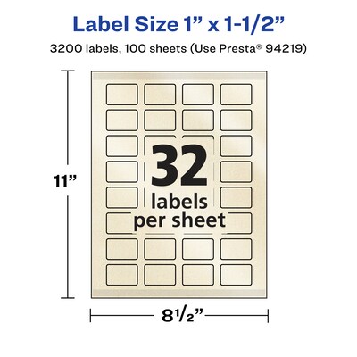 Avery Pearlized Ivory Rectangle Multipurpose Labels, 1" x 1.5", Ivory, 3200/Box (94219)