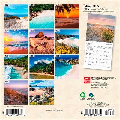 2026 BrownTrout Beaches 7 x 7 Monthly Wall Calendar (9798330702350)