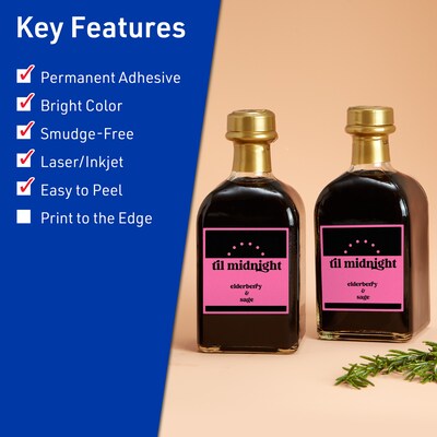 Avery Laser/Inkjet Square Multipurpose Labels, 2.5 x 2.5, Bright Pink, 180/Pack (94104)