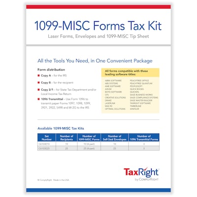 TaxRight 2025 1099-MISC Tax Form Tax Form Set with Envelopes, 4-Part, 10/Pack (SC6103E10)