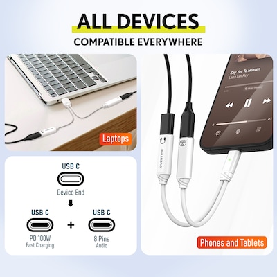Delton 15EC Wired Earbuds & 2-in-1 USB-C Splitter Adapter Bundle, White (DWH15ECWHKT1)