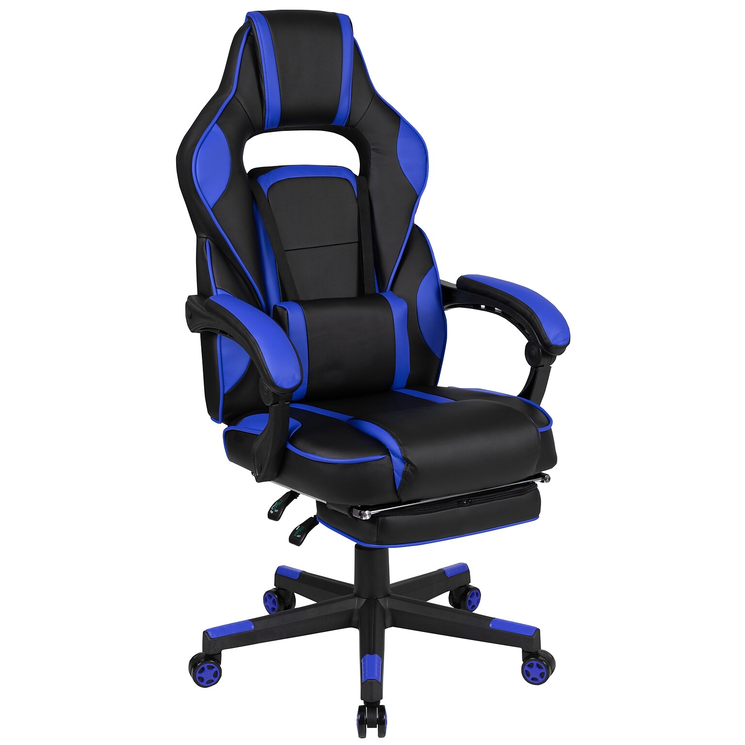 Flash Furniture X40 Ergonomic LeatherSoft Swivel Gaming Massaging Chair, Black/Blue (CH00288BL)