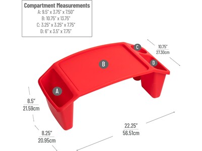 Mind Reader 10.75" x 22.25" Plastic Kids' Lap Desk Activity Tray, Red, 2/Pack (2KIDLAP-RED)