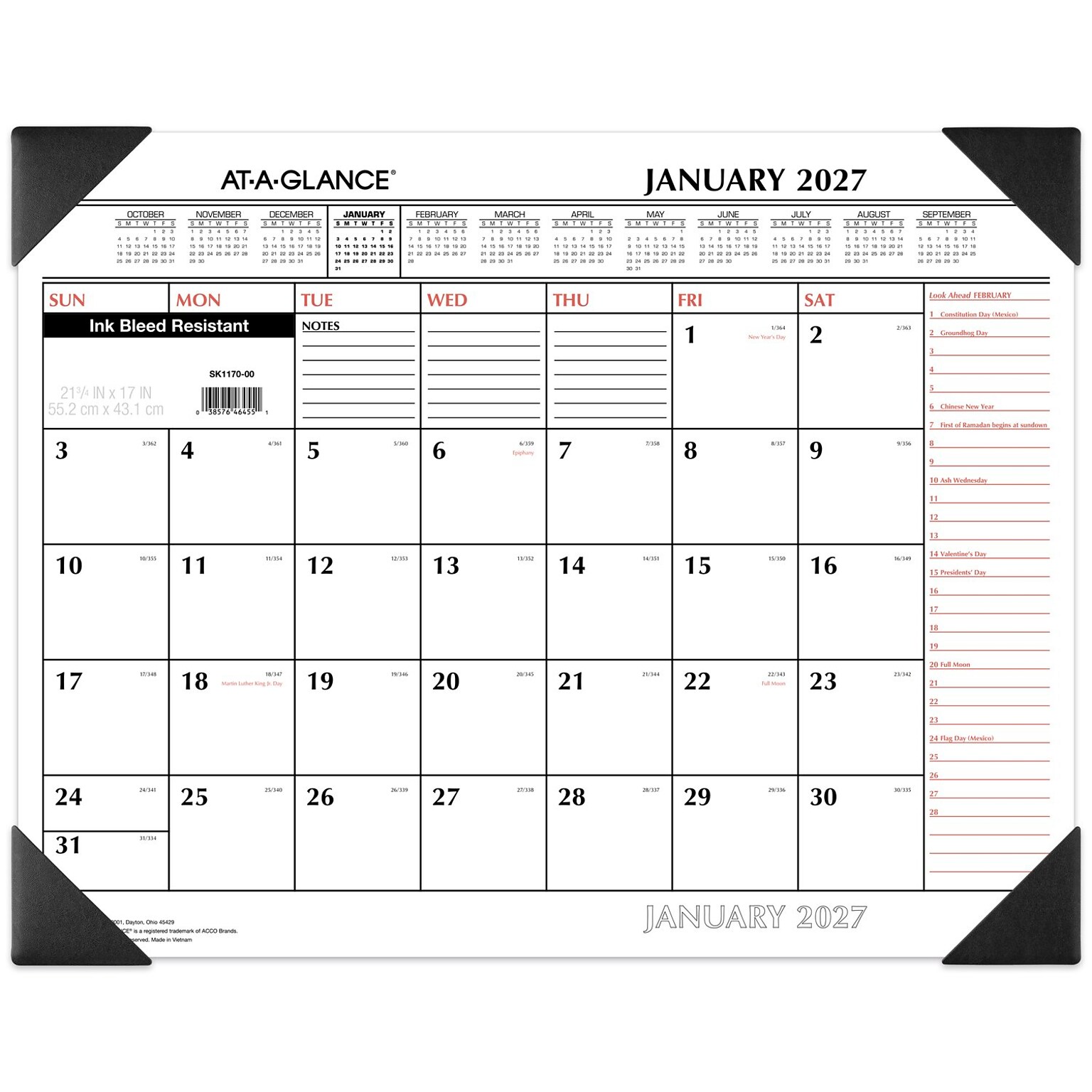 2027 AT-A-GLANCE 21.75 x 17 Monthly Desk Pad Calendar, White/Black (SK1170-00-27)