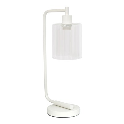 Creekwood Home Vintage Vantage 18.8" Minimalist Industrial Curved Arm Desk Lamp, Feit LED Bulb, White (CWD-1013-WH-LB)