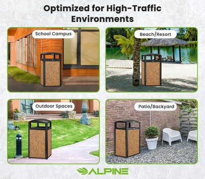 Alpine Industries Steel Outdoor Trash Can with Dome Lid, 40 Gallon, Stone (471-40-STO)