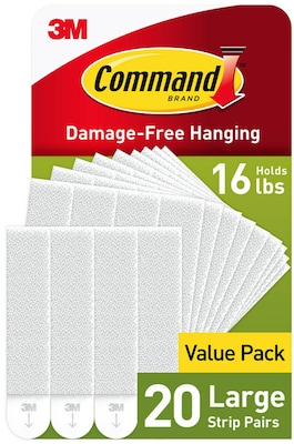 Command Damage Free Large Hanging Strip, 16 lb, White, 20/Pack