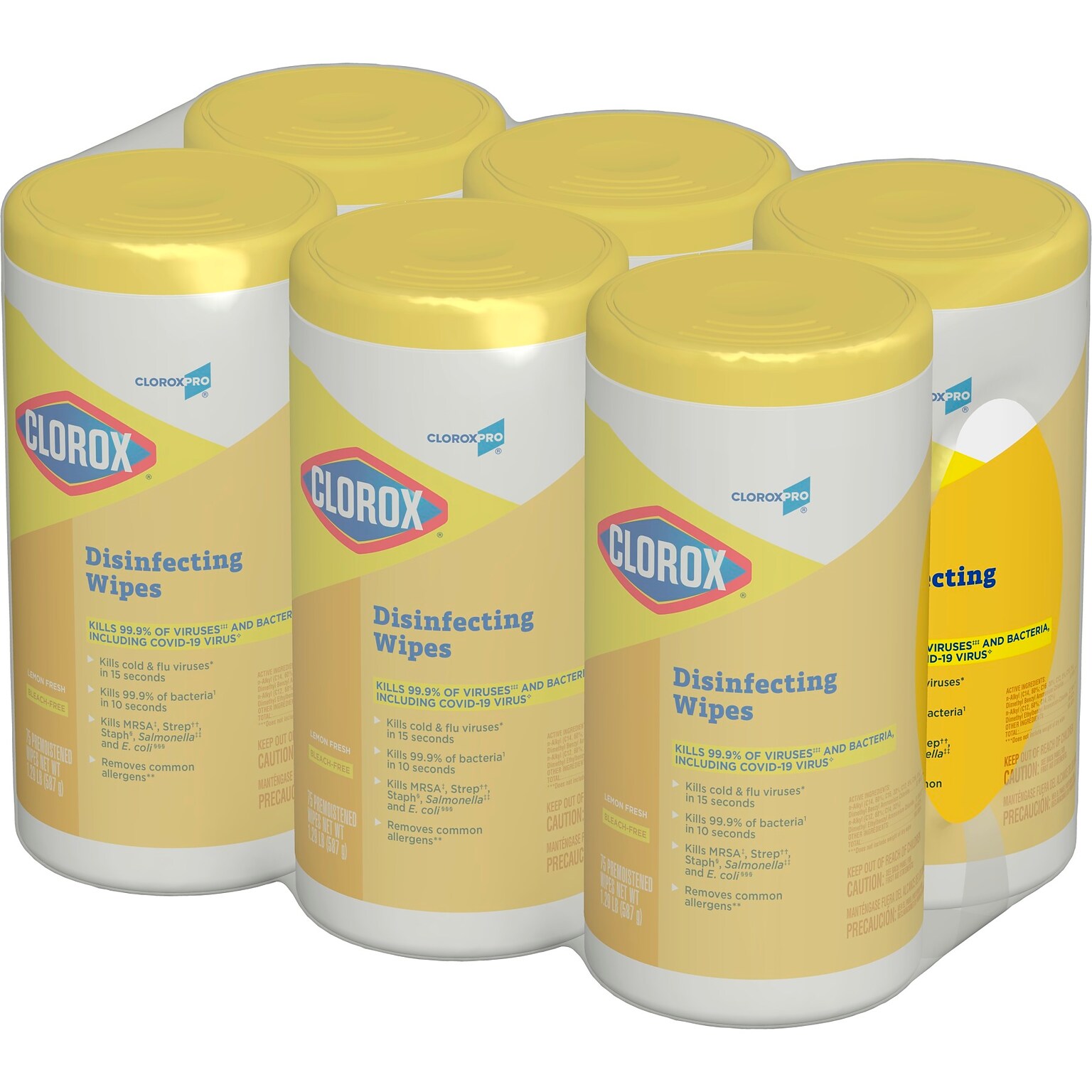 CloroxPro Clorox Disinfecting Wipes, Lemon Fresh, 75 Wipes/Container, 6/Pack (15948)