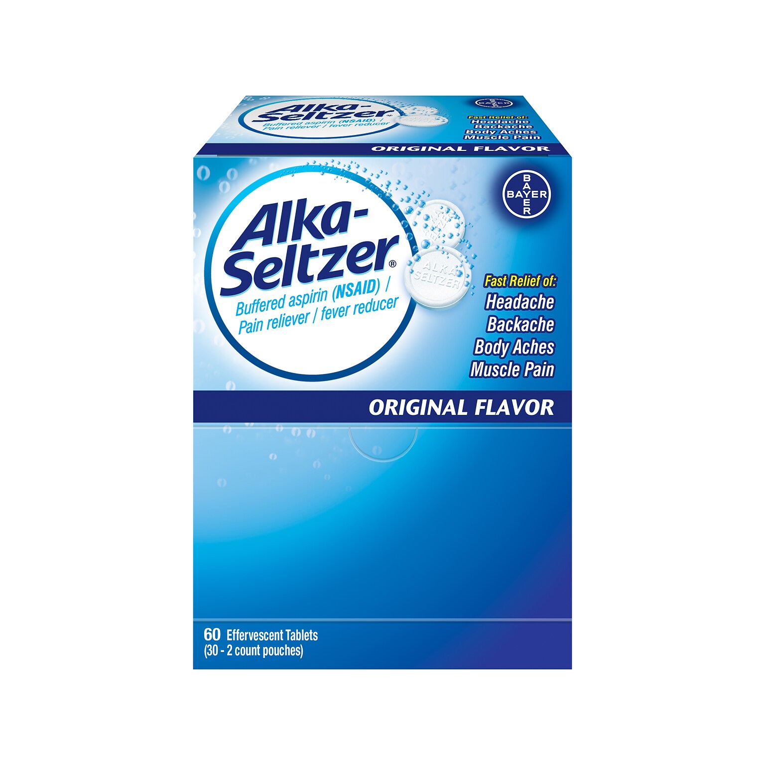 Alka-Seltzer Original Flavor 325mg Buffered Aspirin (NSAID) Tablet, 2/Pouch, 30 Pouches/Box (64038)