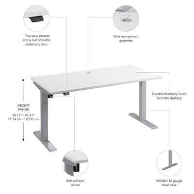 Bush Business Furniture Move 40 Series 60"W Electric Height Adjustable Standing Desk, White/Cool Gray Metallic (M4S6030WHSK)