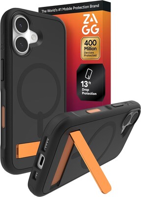 Zagg Sedona Snap with Kickstand MagSafe Phone Case for Apple iPhone 17, Shock Absorbing Bumpers, Flood Black (702319128)