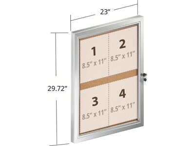 Azar Enclosed Cork Bulletin Board, Gray/Silver Frame, 2.48 x 1.92 (300223)