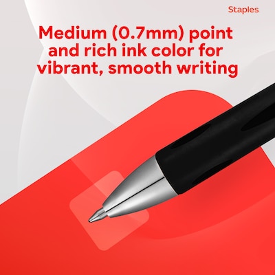 Staples Sonix Retractable Gel Pens, Medium Point, 0.7mm, Black Ink, Dozen (13561-CC)