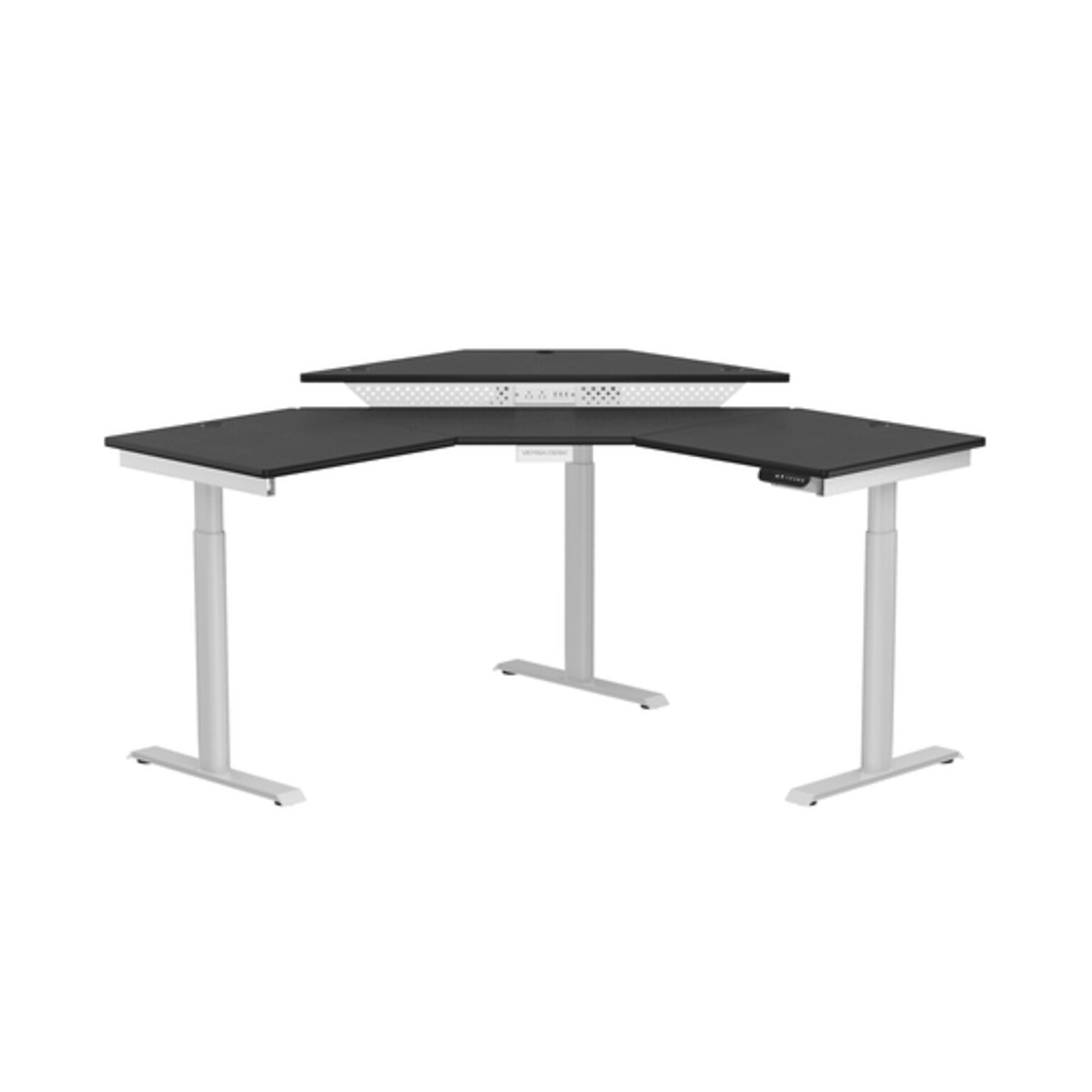 VersaDesk PowerLift 60W Electric Corner Adjustable Standing Desk, Black/White (PLCSD6060-WB-APP)