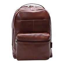 Mcklein Leather Dual Compartment Laptop Backpack, Parker, Pebble Grain Calfskin Leather, Brown (8855