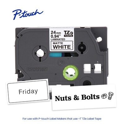 Brother P-touch Premium Matte Laminated Label Tape, 1" x 26.2', Black on White (TZeM251)