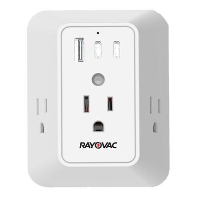 RAYOVAC 3-Outlet 3-USB Port Surge Protector Wall Tap, 540 Joules, White (SS-Q901)