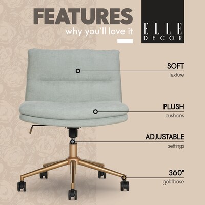 Elle Decor Ariana Armless Ergonomic Fabric Swivel Computer and Desk Chair, Mint Blue (60121-MBLU)