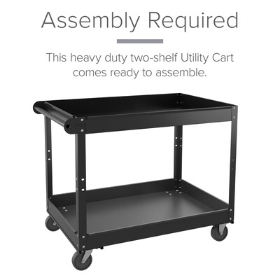 Hirsh 2 Shelf Ready-To-Assemble Steel Utility Cart, 36 x 24, Black (22641)
