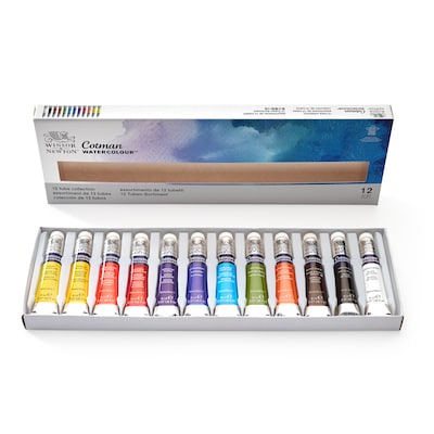 Winsor and Newton Cotman Watercolor Paint Tube Set, Assorted Colors, 8 mL, 12/Set (WNX0390636)