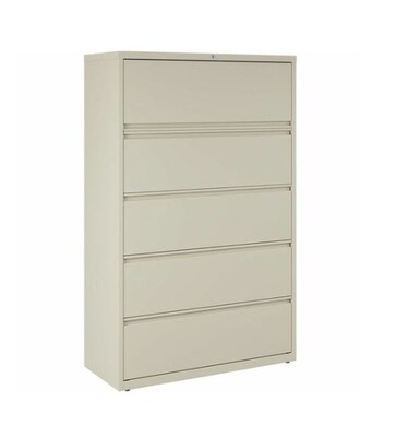 Lorell Fortress Series 5-Drawer Lateral File Cabinet, 42W x 18.6D x 67.7H, Legal/Letter, Putty (LLR60432)