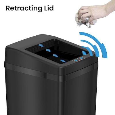 iTouchless Stainless Steel Sliding Lid Sensor Trash Can with AbsorbX Odor Control System, 14 Gal., Black (IT14SB)