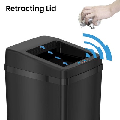 iTouchless Stainless Steel Sliding Lid Sensor Trash Can with AbsorbX Odor Control System, 14 Gal., Black (IT14SB)