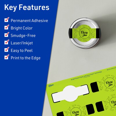 Avery Printable Decorative Edge Multipurpose Labels, 1.5 x 3.5, Bright Green, 100/Pack (94122)