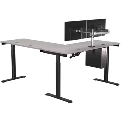 VersaDesk PowerLift 72"W Electric L-Shaped Adjustable Standing Desk, Gray/Black (PLLSD7272-BG-APP)