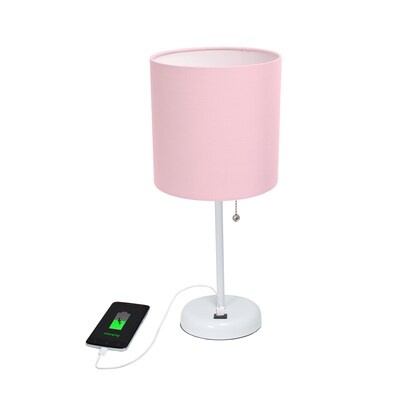 Creekwood Home Oslo 19.5" LED Table Lamp with USB Port, White Base/Light Pink Shade (CWT-2011-PO-LB)