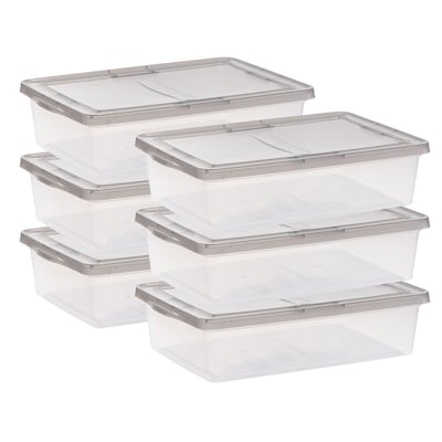 Iris 28 Quart Snap Top Snap Closure Storage Bin,Clear, 6/Pack (500157)