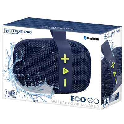 STUDIO PRO by FISHER ECO GO Wireless Bluetooth Portable Speaker with FM Radio, Waterproof, Navy Blue (SBT294NB)