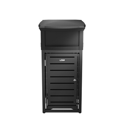 Suncast Commercial Metal Outdoor Trash Can with 2-Way Lid, 30 Gallon, Black (MTCSQ300)
