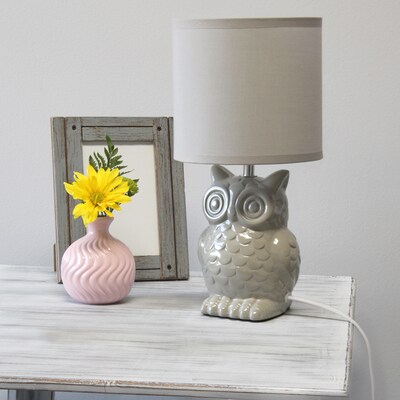 Simple Designs 12.8" Tall Contemporary Ceramic Owl Bedside Table Desk Lamp, Gray (LT1136-GRY)