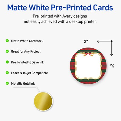Avery Gold-Red-Green Plaid Matte Blank Card, White, 120/Pack (S00-FEP)