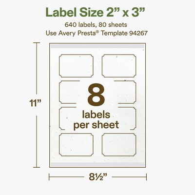Avery Hemp Rectangle Scalloped Laser/Inkjet Multipurpose Labels, 2" x 3", Off-White (640/Box)