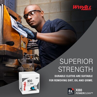 WypAll PowerClean X80 Nylon Cleaning Wipers, 12" x 12.5", White, 50 Wipers/Box, 4/Carton (41026)